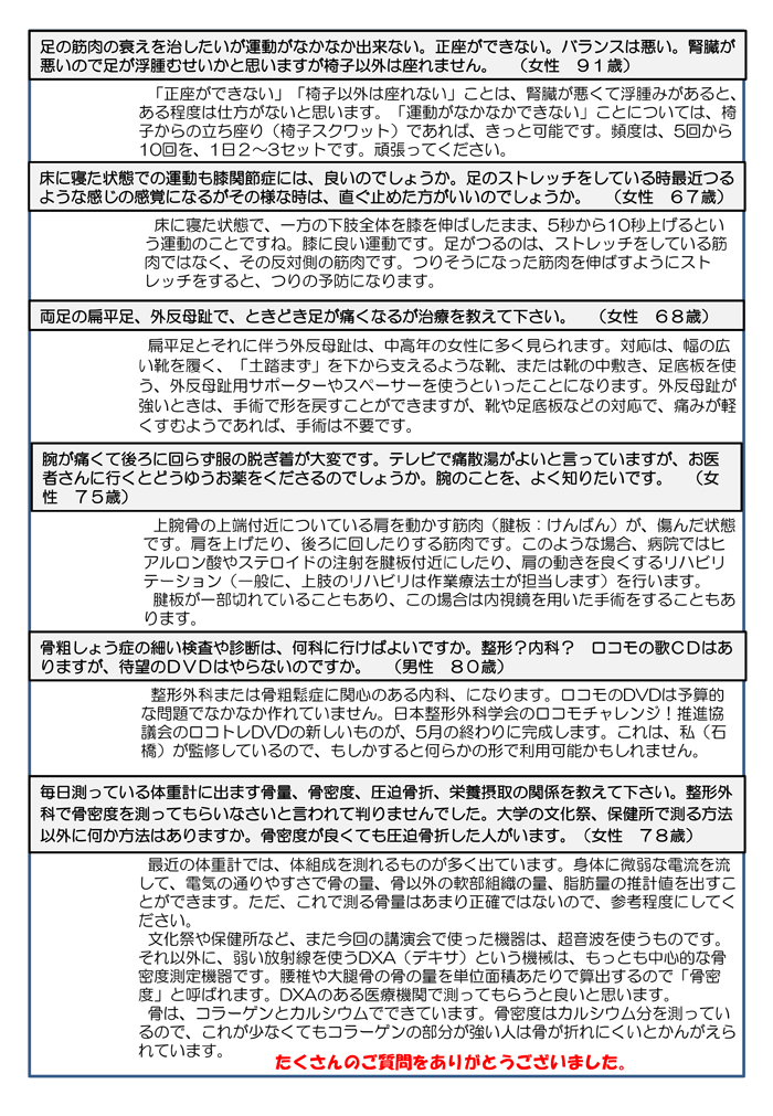 第２０回板橋いきいき講演会の質問コーナー